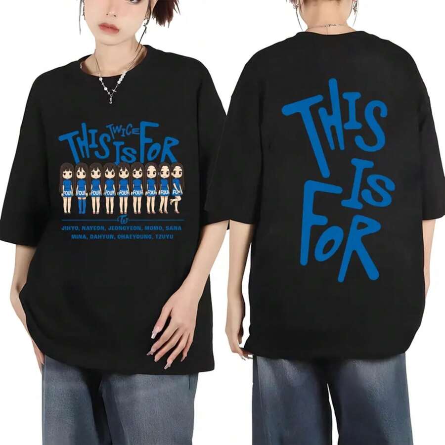 T-shirt "Twice This Is For ONCE", T-shirt pastel mignon K-Pop Y2K pour filles, tenue de concert, cadeau de produits dérivés pour fans - Noir - Voir 1
