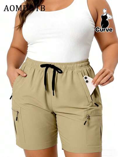 大码女式休闲工装裤，多拉链设计，时尚纯色基础款长裤，适合日常穿着。户外运动短裤，女式下装