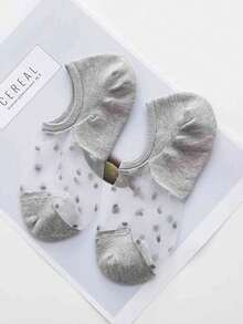 5双装女士甜美波点透明玻璃纤维隐形船袜，春夏款 - 彩色 - 查看 11