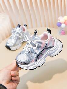 1双春季新款透气网面儿童运动鞋，女童轻便休闲厚底运动鞋，男童防滑耐穿跑步鞋，幼儿学步鞋 - 粉色 - 查看 3