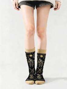 1/3/6/12 Pairs Women Comfortable & Fun Zodiac Sign Pattern Mid-Calf Socks - Multicolor - View 4