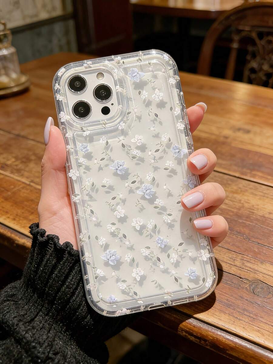 花朵图案手机壳,清新淡雅,浅蓝色和白色小碎花印花,透明气囊防震保护壳,兼容 11/12/13/14/15/16/16 Pro/16 Pro Max/17/17 Pro/17 Pro Max/7p,兼容三星 Galaxy A05/A15/A22/A32/A53/S23/S24 Ultra/S25/S25 Ultra - 無色 - 查看 1