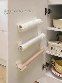 3/2/1Pair Wall-Mounted Kitchen Storage Racks, Punch-Free Plastic Holder For Trash Bags, Pot Lids, And Cabinet Organization - Sink Caddy, Refrigerator Side Organizer, Suitable For Garbage Bags, Cling Film, Umbrellas, Rolling Pin Storage Rack, - View 2
