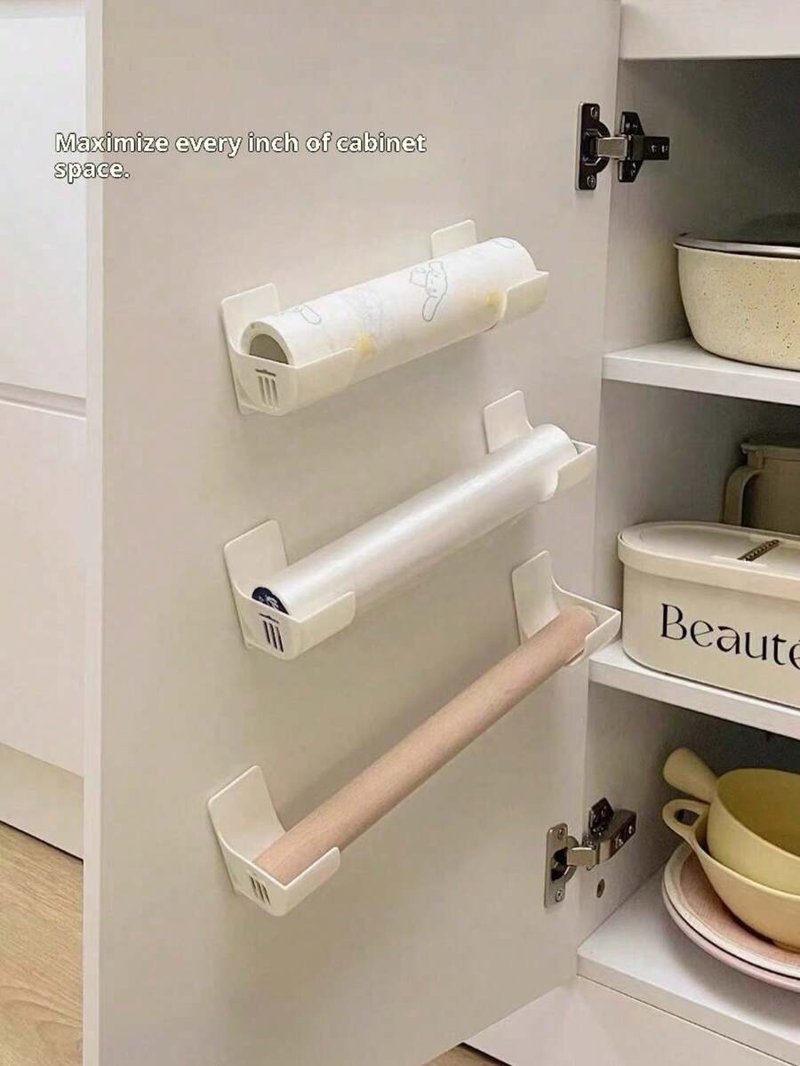 3/2/1Pair Wall-Mounted Kitchen Storage Racks, Punch-Free Plastic Holder For Trash Bags, Pot Lids, And Cabinet Organization - Sink Caddy, Refrigerator Side Organizer, Suitable For Garbage Bags, Cling Film, Umbrellas, Rolling Pin Storage Rack,