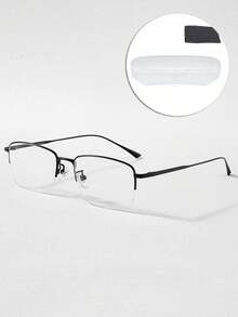 Ultra-Light Half-Frame Anti-Fatigue Glasses, Unisex, Non-Prescription PC Lenses, Fashion Glasses, Rectangular Design, Stainless Steel Material, Suitable For Various Occasions, Comes With Glasses Case - Multicolor - View 12
