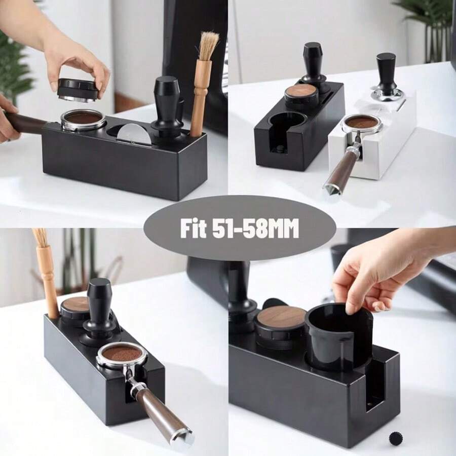 1pc Black/White Multipurpose Italian Espresso Knock Box And Tamper Stand, Designed For 51-58mm Portafilter And Filter Baskets, With Non-Slip Base And Coffee Tool Holder For Storing Coffee Accessories
