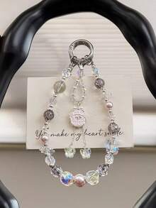 多元素挂绳，含1个优雅水晶串珠花朵吊坠，芭蕾舞者钥匙扣，手机挂绳配件，春季礼物 - 彩色 - 查看 6