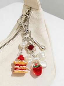 1个草莓蛋糕造型钥匙扣，可爱弹簧扣串珠包包挂饰 - 彩色 - 查看 9