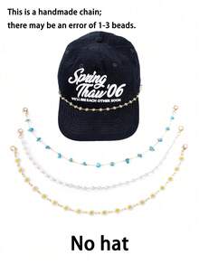 3pcs Gold Faux Pearl Beaded Hat Chain, White Flower-Shaped Hat Chain, Turquoise Beaded Hat Chain, Unisex Metal Detachable Chain, Suitable For DIY Mesh Baseball Caps (Cap Not Included). - Multicolor - View 2