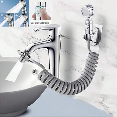 1 Set Sink Faucet Sprayer With Shower Hose, Pet Shower Hair Cleaning Handheld Shower Set, Faucet Sink Sprayer Attachment, Wall-Mounted Sink Faucet Sprayer Kit, Bathroom Accessories
