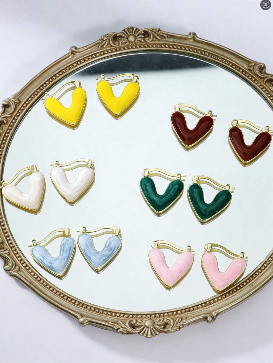 一对心形耳环，镂空心形设计，甜美耳环，情人节礼物 - 愛心款 - 查看 1