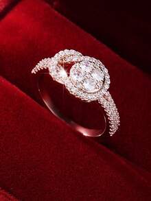 1枚时尚创意结饰戒指，镶嵌闪亮宝石，优雅的订婚/结婚礼物，送给妻子/女儿 - 玫瑰金 - 查看 3