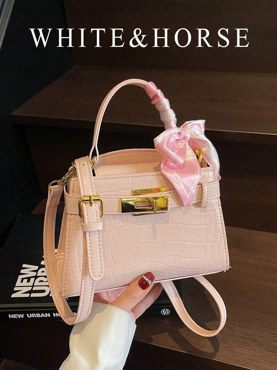黄色鳄鱼纹手提包，时尚新款托特包，女士单肩斜挎包