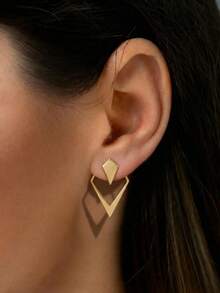 CHOSHILAR 一对复古欧美不对称几何层叠吊坠耳环，优雅奢华百搭，适合女性日常佩戴、宴会、开斋节、母亲节、感恩节等场合——送给妈妈和女儿的绝佳礼物 - 金色 - 查看 5