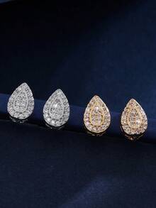 1对女士耳环，小巧百搭的合成锆石水滴形耳钉，奢华小众设计，优雅耳夹，适合日常佩戴 - 耳環 - 查看 4