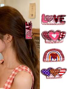 1个女士爱心豹纹发爪夹，大号爱心发夹，个性设计，适合日常使用 - 彩色 - 查看 2
