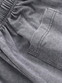 WANHE Washed Shorts, Unisex Style, Couples' Matching Outfit - Ideal For Spring & Summer Wear, St. Patrick's Day, March Madness, Music & Art Festivals, Easter, Carnival, Perfect Gift Choice. Motorcycle Speed Shop Print, Washed Shorts For Motorcycle Enthusiasts, Street Style Summer Casual Wear, Graphic Design, Comfortable Fit, Urban Lifestyle - 灰色 - 查看 3