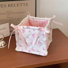 1pc Super Cute Lace Bow Decor Desktop Storage Basket, Waterproof Cosmetic Organizer Basket, Can Store Various Brushes And Skincare Products, Desktop Decor, Cosmetic Storage Box, Portable Picnic Basket - Nhiều màu - Xem 20