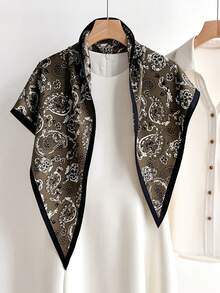 1pc Fashionable Retro Cashew Flower Print Multifunctional Scarf Shawl, Suitable For Daily, Office, Vacation And Other Occasions - Black - View 7