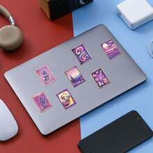 49pcs Purple Tone Urban Illustration Art Sticker Pack | Dynamic Retro City And Nostalgic Design Vinyl Stickers | Suitable For Laptops, Decoration And Gifts | Perfect For Art Lovers And Atmosphere Enthusiasts - Rectangle - View 6