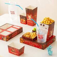 Baffect 140 bandejas para aperitivos de película incluye bandejas para aperitivos de película bolsas de bebidas con popote cajas de palomitas de maíz ensaladeras cuencos de nacho e invitaciones - rojo - Ver 8