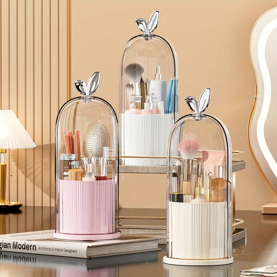 多功能桌面化妆品收纳盒，带透明盖的储物盒，可放置化妆刷 - 彩色 - 查看 1