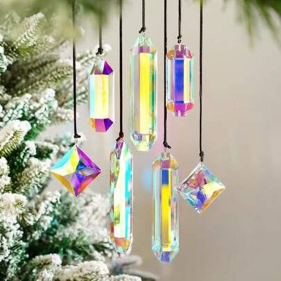 7pcs Crystal Suncatcher Prism Window Hanging, Christmas Decor, Rainbow Maker, Home & Garden Decoration