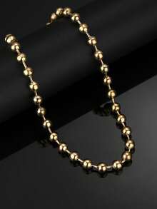 1pc Stainless Steel Beaded Chain Necklace, Fashionable Minimalist Versatile For Men - Beaded Necklace - View 5