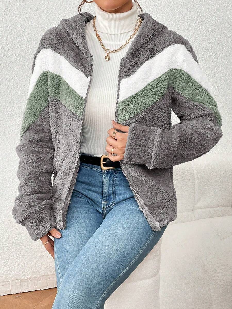 Imported Long-Sleeved Fleece Sweatshirt With Zipper And Thick Hood. - Light Grey - View 1