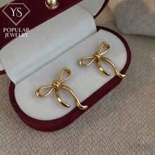 1 Pair Bowknot Line Earrings, Golden Texture Minimalist Earrings, Suitable For Business, Casual And Daily Wear - Gold - View 2