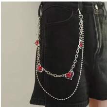1Pcs Silver Double Layer Red Heart Pants Chain  Y2K Coquette Jeans Chain For Women | Western Cowgirl Punk Trouser Chain For Rave Concert Birthday Gift For Her, Western Cowgirl Punk Trouser Chain For Festival Concert Rodeo Outfit Gift - Dây xích quần hình trái tim xếp chồng lên nhau - Xem 4