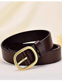 1 pièce Ceinture en jean polyvalente et minimaliste pour femmes avec boucle métallique, convient aux étudiantes - Café - Voir 2