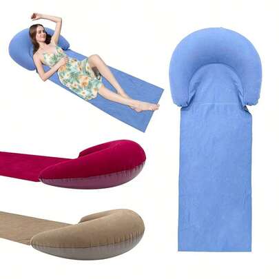 1件装沙滩垫，带充气头枕，户外防沙垫，适合露营、野餐、单人睡垫，可折叠便携，防潮，可作日光浴垫