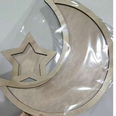 1pc Wooden Moon Shaped Tray, Ramadan Party Supplies, DIY Decor Craft, Home Decor Snack & Fruit Platter