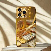 Funda para teléfono: Diseño de Bitcoin y Pila de Dólares Dorados, Acabado de Espejo Lujoso, Carcasa Rígida de PC, Galvanoplastia Premium, Diseño Ligero, Agarre Cómodo que Expresa Personalidad, Compatible con iPhone 17/16/15/14/13/12/11 Pro Max/Plus/Pro - color - Ver 8