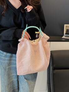 New Spring/Summer Nylon Shoulder Bag For Women, Minimalist Commuter Drawstring Closure Underarm Bag, Lightweight - Pink - View 6