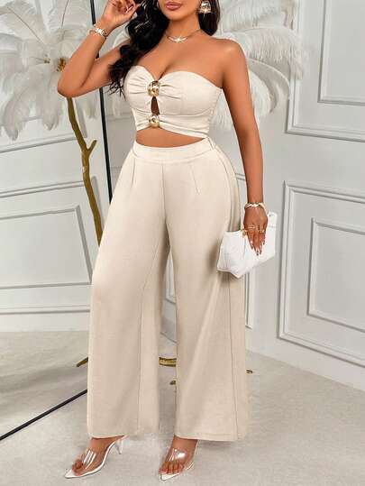 AIJ Amarilo Women's Sexy & Fashionable Sleeveless Jumpsuit With Cutouts And Metal Rings, Suitable For Office Wear In Summer