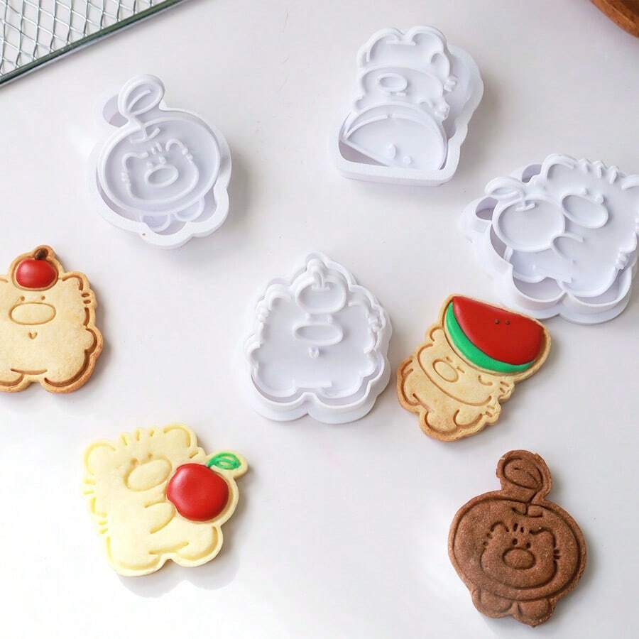 Bộ 3 khuôn cắt bánh quy hình gấu, táo, dưa hấu dễ thương, thích hợp để làm bánh quy hình gấu, táo, dưa hấu. - Xem 1