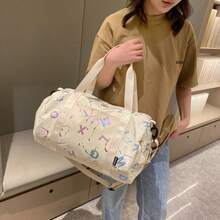 Túi du lịch nữ in chữ hologram, túi tập gym hình trụ có dây đeo điều chỉnh được, túi xách du lịch cho những chuyến đi cuối tuần. - Nhiều màu - Xem 9