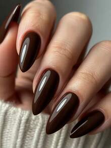 VV MEI JIA ER 96片装（棕色到裸色系列）四色渐变空气粉色按压式美甲，亚克力中号杏仁红色美甲，ABS材质自然贴合假指甲片，带胶水，可重复使用，美甲贴片，可作为送给女性和女孩的礼物，UV覆盖亮面，12种尺寸按压式美甲，含1张胶带和1个指甲锉（渐变色） - 棕色 - 查看 3