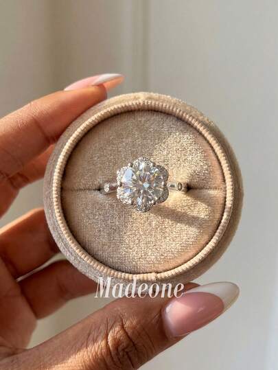 Stylever 1pc Shiny Flower Zirconia Ring, 925 Sterling Silver Elegant Ring, Exquisite Jewelry Gift For Her