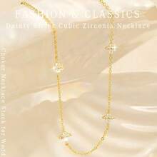 1pc Fashion Mini Zirconia 5-Stone Micro-Inlaid Zirconia Flower Pendant Necklace, Collar Wear - 1177-1 - View 4