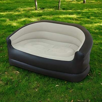 充气折叠沙发，双人座 - 便携式毛绒休闲椅，适合室内外使用，露营、野餐、阳台、客厅、房车等场合，轻便耐用，舒适支撑，户外充气床垫