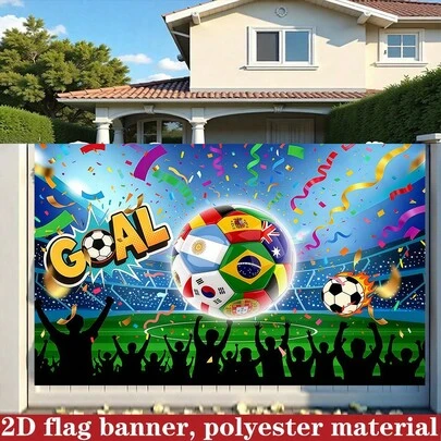 1pc World Cup Carnival Background Cloth, With Football Design, Can Directly Fill The Atmosphere Of Watching Parties. This Football Background Cloth Makes Every Goal Have A Sense Of Ceremony. The Living Room Can Be Transformed Into A Green Field In An Instant. It Is Suitable For Watching Games, Parties And Courtyard Decorations.