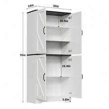 Studyset 70" Tall Farmhouse Kitchen Pantry Cabinet, Kitchen Pantry Storage Cabinet, Freestanding Wooden Storage Cupboard With 4 Doors, Adjustable Shelves, Microwave Stand - 白色 - 查看 3