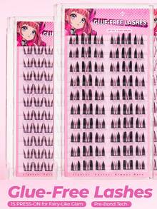 GENIELASH 100片装自粘蓬松假睫毛簇，混合长度套装，无需胶水，蓬松单根睫毛，DIY自粘睫毛嫁接，预涂胶睫毛簇，自然D型卷翘效果睫毛簇，无需胶水或卸妆产品，假睫毛，睫毛簇，单根睫毛，假睫毛（14） - D - 查看 1