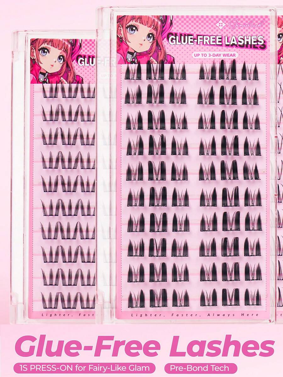 GENIELASH 100片装自粘蓬松假睫毛簇，混合长度套装，无需胶水，蓬松单根睫毛，DIY自粘睫毛嫁接，预涂胶睫毛簇，自然D型卷翘效果睫毛簇，无需胶水或卸妆产品，假睫毛，睫毛簇，单根睫毛，假睫毛（14） - D - 查看 1