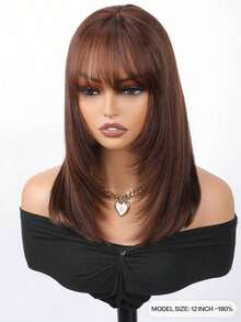 Glueless Layered Straight Wig Bob Wig With Bangs Human Hair 4x4 Pre-Cut Lace Glueless Wigs Silk Bob Wig Wear And Go Breathable Short Bob Wigs 4 #   Chocolate Brown Bob Wig 10-14 Inch - S4 - 查看 3