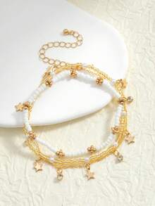 1 Set Summer Beach Vacation Style Layered Anklet For Women, Featuring Starfish, Faux Pearl, Star Pendants, Suitable For Daily Wear, Beach Wedding, Leisure Vacation - Multicolor - View 4