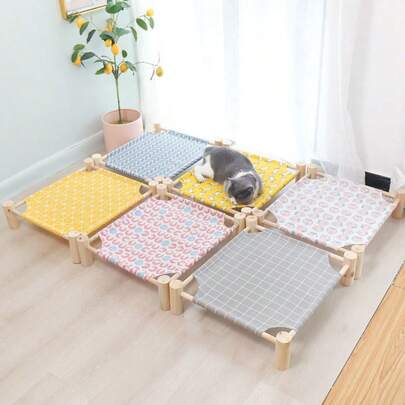 Multi-Color Pet Heat Insulation Pad, Pet Hammock, Cat/Dog Hammock, Wooden Cat Camping Bed For Summer, Cat Bed, Washable Linen Pad, Heat Insulation, Wear-Resistant Stable Non-Slip Pet Mat/Dog Bed, Suitable For Cats And Dogs In Spring And Summer